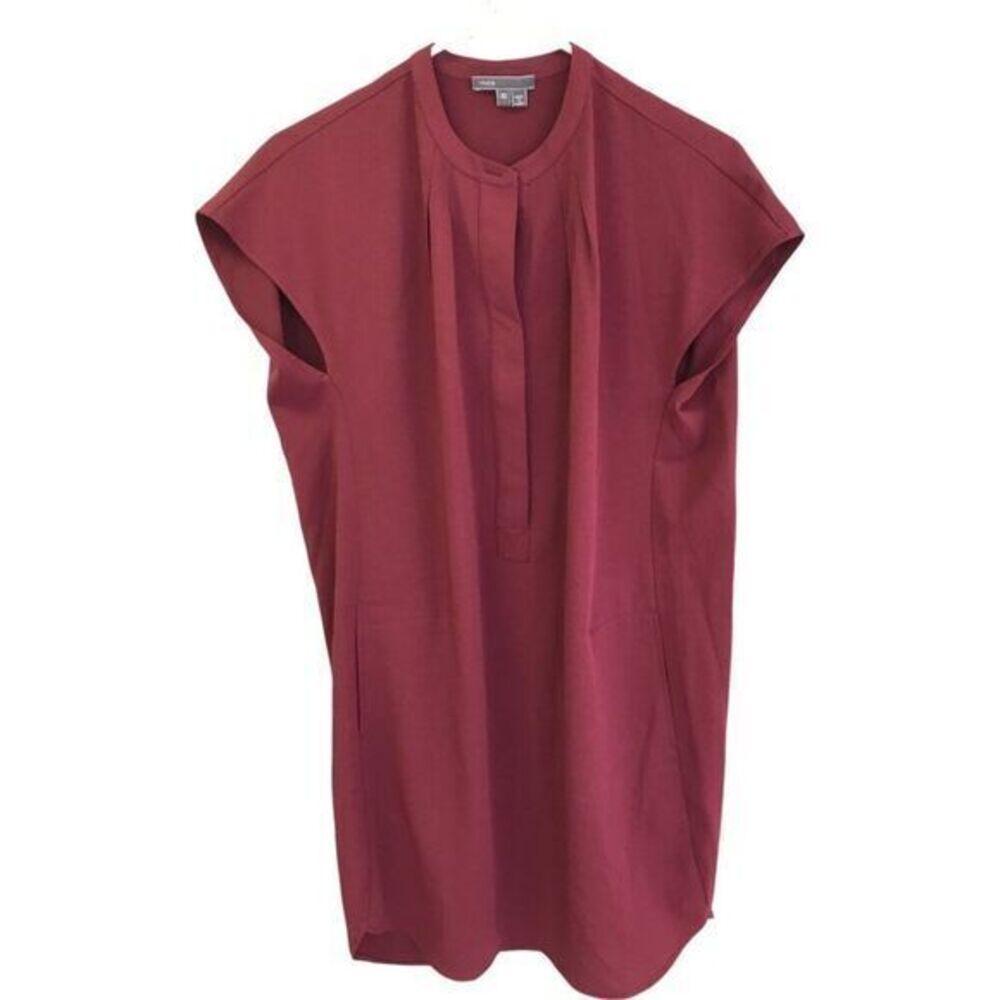 Vince Women's Burgundy Red Short Sleeve Button Front Shirt Dress Size XS Pockets